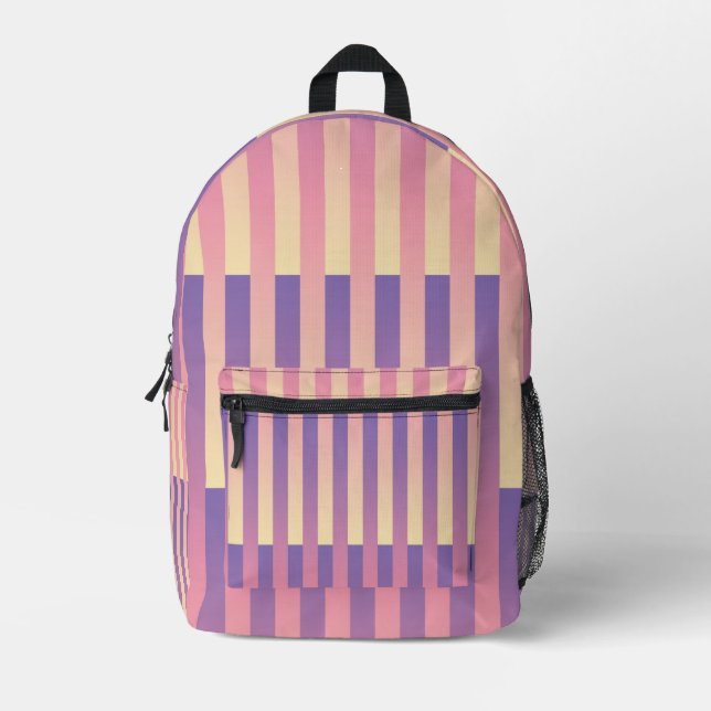 Sac À Dos Imprimé Motif rose violet jaune rayé (Recto)