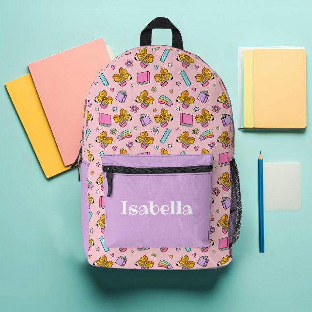 Sac À Dos Imprimé Motif scolaire personnalisé rose et violet (Pink and Purple Custom Back to School Fall Cute Girls Backpack )