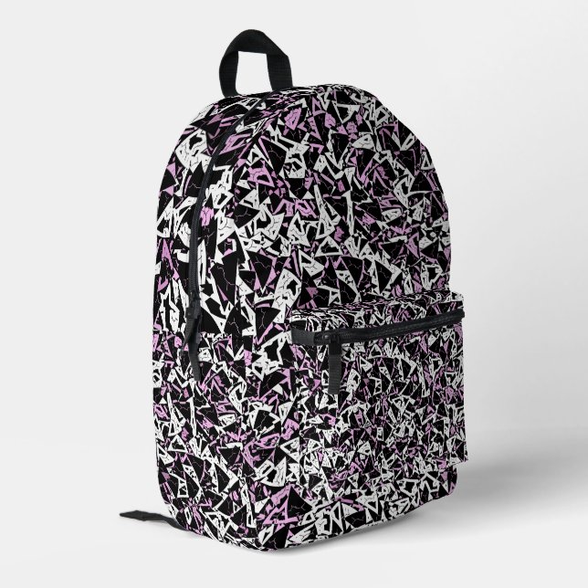 Sac À Dos Imprimé Motif Triangle Noir Violet (Coin arrière gauche)
