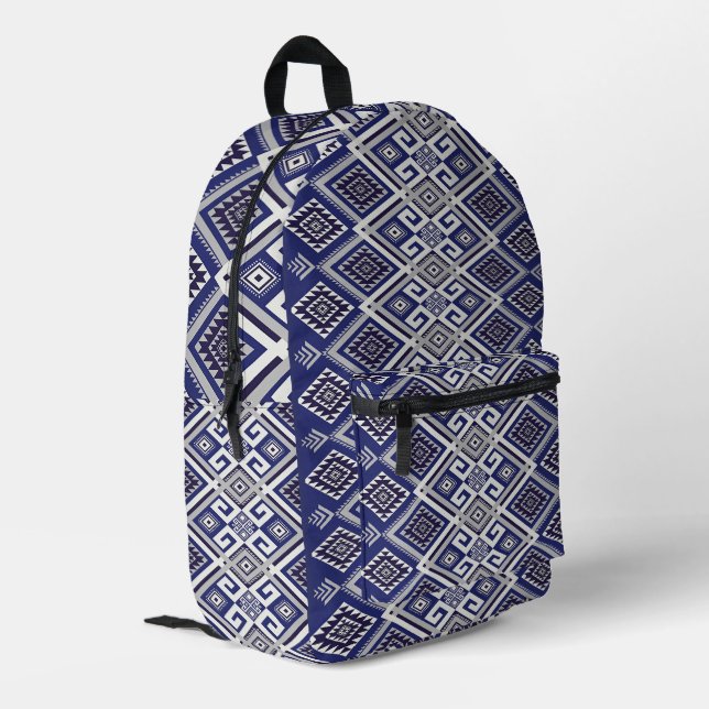 Sac À Dos Imprimé Motif tribal bleu marine de surface (Coin arrière gauche)