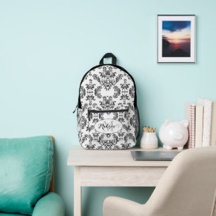 Sac À Dos Imprimé Motif vintage noir blanc Modèle personnalisé Monog