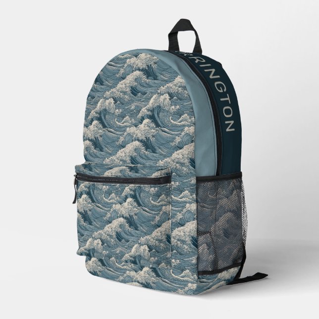 Sac À Dos Imprimé Motif Waves de nom personnalisé (Coin arrière droit)