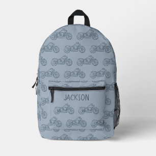 Sac À Dos Imprimé Motocyclette moto bleue nom garçons école