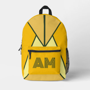 Sac À Dos Imprimé Moutarde Gras et Monogramme Géométrique au Charbon