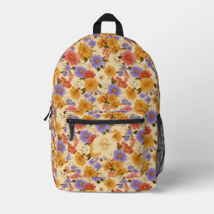 Sac À Dos Imprimé Moutarde Terracotta Bleu Fleur Sauvage
