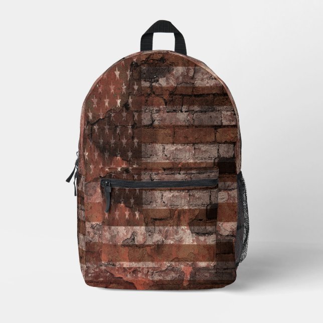 Sac À Dos Imprimé Mur de briques du drapeau américain (Recto)