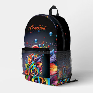 Sac À Dos Imprimé Musique, clef colorée avec feuilles.