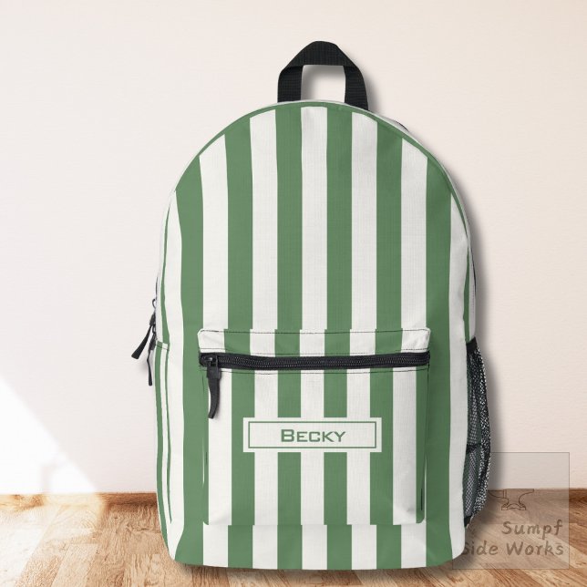 Sac À Dos Imprimé Nature Vert et Rayures Blanches et Nom (Créateur téléchargé)