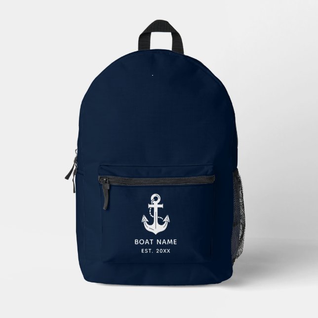 Sac À Dos Imprimé Nautical Navy Blue Custom Boat Name (Recto)