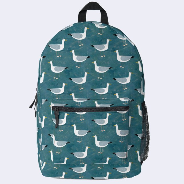 Sac À Dos Imprimé Nautique Seagull (Seagull nautical teal green backpack)