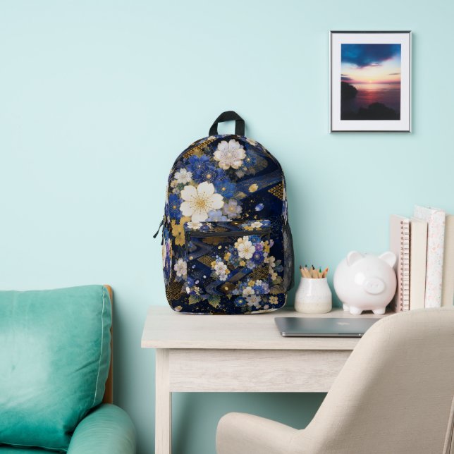 Sac À Dos Imprimé Navy Blue Japanese Sakura Kimono Backpack (Insitu)