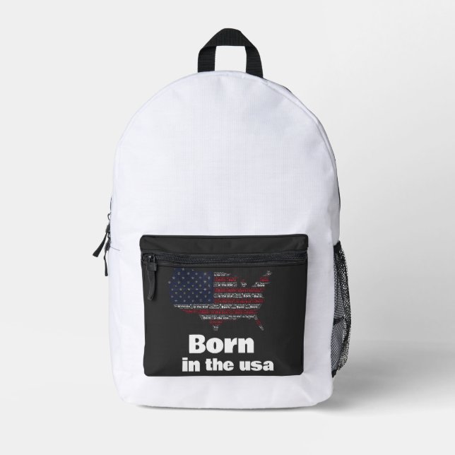 Sac À Dos Imprimé Né aux États-Unis Drapeau Américain Typographie Ca (Recto)