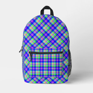 Sac À Dos Imprimé Néon brillant multicolore avec un motif à carreaux
