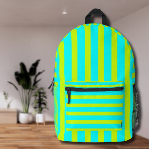 Sac À Dos Imprimé Neon Lime Jaune et Neon Cyan Cool rayé