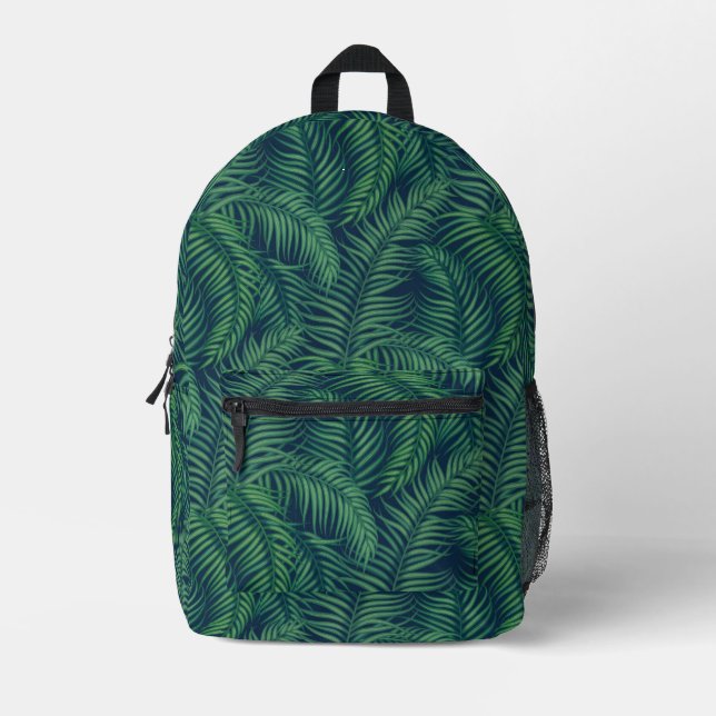 Sac À Dos Imprimé Night Green Tropical Palm Feuille Motif (Recto)