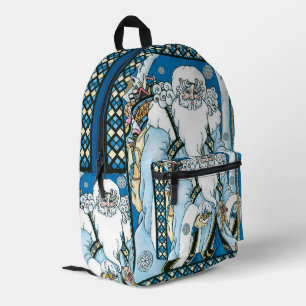 Sac À Dos Imprimé Noël Vintage, Père Noël Bleu avec Snowglobe