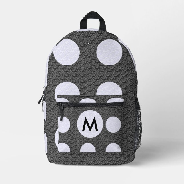 Sac À Dos Imprimé Noir avec des pois blancs monogrammés  (Recto)