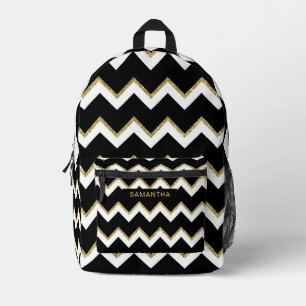 Sac À Dos Imprimé Noir, Blanc et une Glitterie Gold Wavy Lines