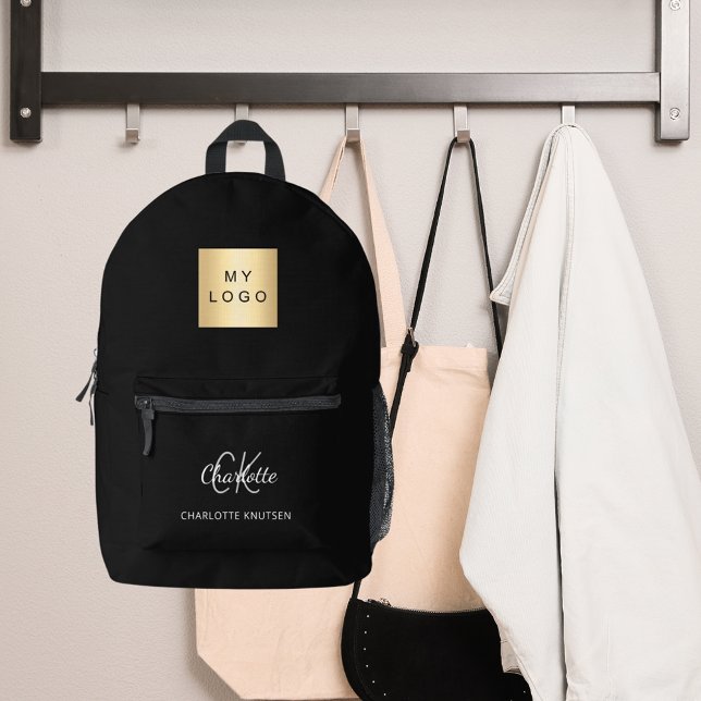 Sac À Dos Imprimé Noir blanc monogramme initiales nom commercial log (Créateur téléchargé)