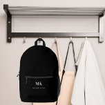 Sac À Dos Imprimé Noir blanc nom monogramme initiales<br><div class="desc">Arrière - plan noir,  texte blanc. Personnalisez et ajoutez vos initiales monographiques et votre nom complet.</div>