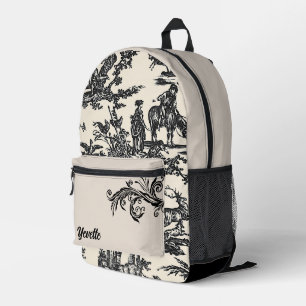Sac À Dos Imprimé Noir et crème Motif Toile Français Personnalisé