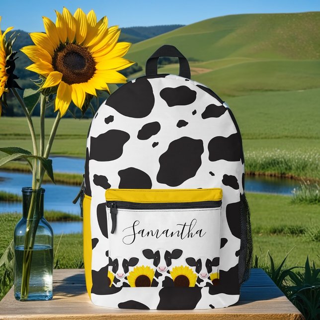 Sac À Dos Imprimé Nom Animal Cow Sunflower (Get this personalized cow backpack. Simply add a name then add this bag to your cart.)