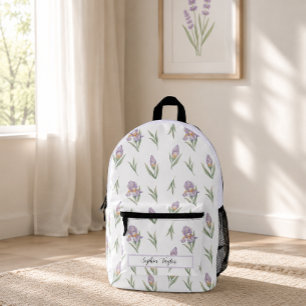 Sac À Dos Imprimé Nom botanique de l'iris violet lavande esthétique