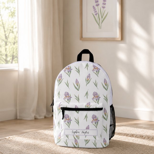Sac À Dos Imprimé Nom botanique de l'iris violet lavande esthétique (Créateur téléchargé)