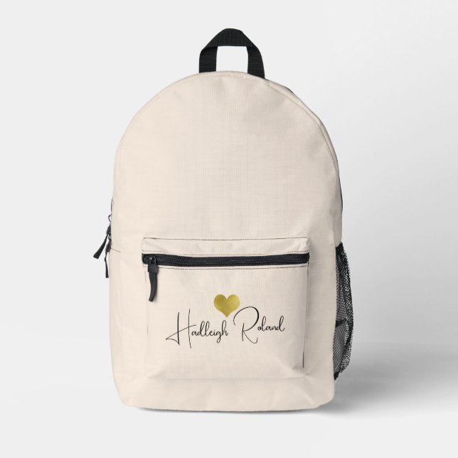 Sac À Dos Imprimé Nom Calligraphie Monogramme Cœur (Recto)