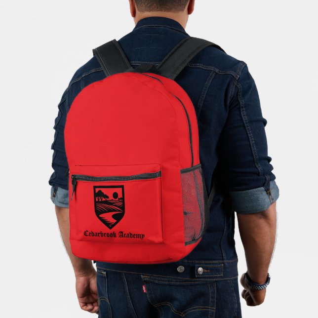 Sac À Dos Imprimé Nom de l'école personnalisée & Emblem Bright Red S (Insitu (Modèle))