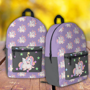 Sac À Dos Imprimé Nom de licorne arc-en-ciel violet et charbon