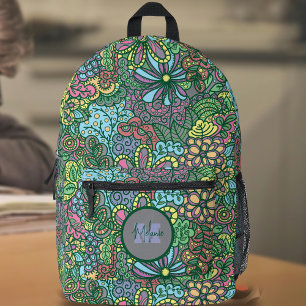 Sac À Dos Imprimé Nom de l'Imaginaire floral et numéro initial