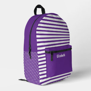 Sac À Dos Imprimé Nom de motif à pois et rayures violet et blanc