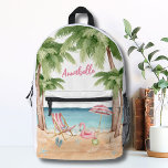 Sac À Dos Imprimé Nom de plage Tropical Filles<br><div class="desc">Un thème de plage couleur cool aux tons rose et turquoise, qui donne l'ambiance d'une escapade ou d'une escapade sur la plage. Chaise de plage rose et blanc, parasol, et même un flotteur flamand pour plus de plaisir. Des palmiers qui balancent, des coquillages à ramasser, tout est à propos de...</div>