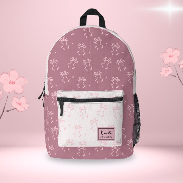 Sac À Dos Imprimé Nom de script personnalisé Coquette Prépa Ruban Ro (Créateur téléchargé)