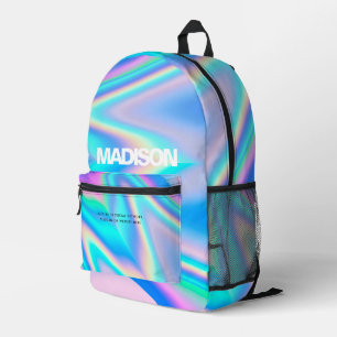Sac À Dos Imprimé Nom de vague holographique arc-en-ciel personnalis