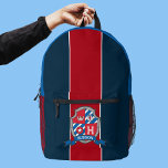 Sac À Dos Imprimé Nom d'Hudson signifiant chevalier bleu rouge<br><div class="desc">Nom court personnalisé commençant par le sac sac à dos de bouclier H, partie de la gamme personnalisée de bouclier de chevalier. Personnaliser avec votre propre nom lit actuellement Hudson. Un sac unique parfait pour les garçons à emmener à l'école ou à l'université. Art original et design par Sarah Trett...</div>