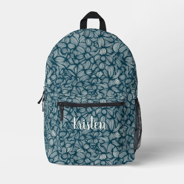 Sac À Dos Imprimé Nom du monogramme d'art de la ligne Abstraite bleu (Recto)