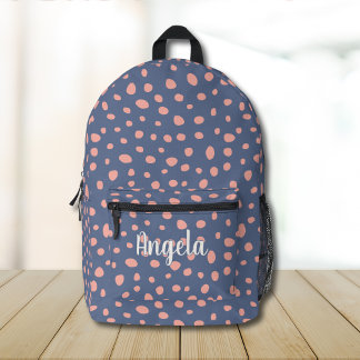 Sac À Dos Imprimé Nom du monogramme de Pois bleu rose