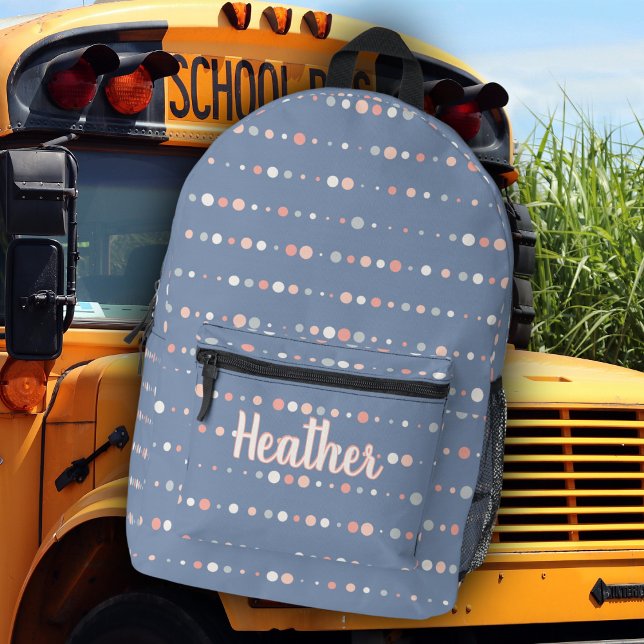 Sac À Dos Imprimé Nom du monogramme de Pois bleu rose (Créateur téléchargé)