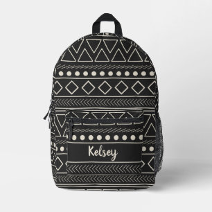 Sac À Dos Imprimé Nom du monogramme en tissu de boue noir et blanc