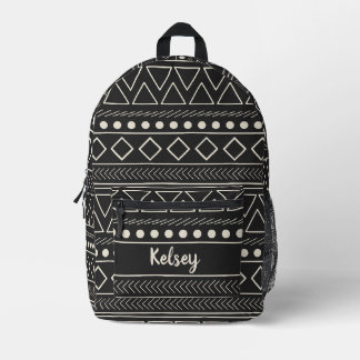 Sac À Dos Imprimé Nom du monogramme en tissu de boue noir et blanc