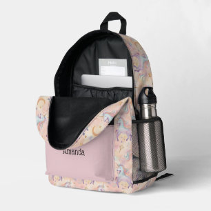 Sac À Dos Imprimé Nom du monogramme Initiales Pastel Unicorns Girls