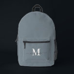 Sac À Dos Imprimé Nom du monogramme personnalisé bleu foncé moderne<br><div class="desc">Monogramme personnalisé bleu foncé moderne Nom Sac à dos imprimé</div>