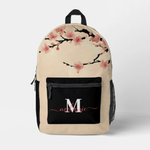 Sac À Dos Imprimé Nom du monogramme personnalisé Fleurs de cerisier