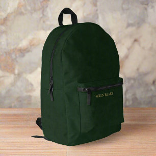 Sac À Dos Imprimé Nom du script en cuir vert foncé et or