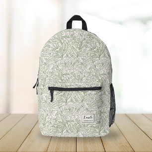 Sac À Dos Imprimé Nom du script personnalisé vintage vert Floral Pat