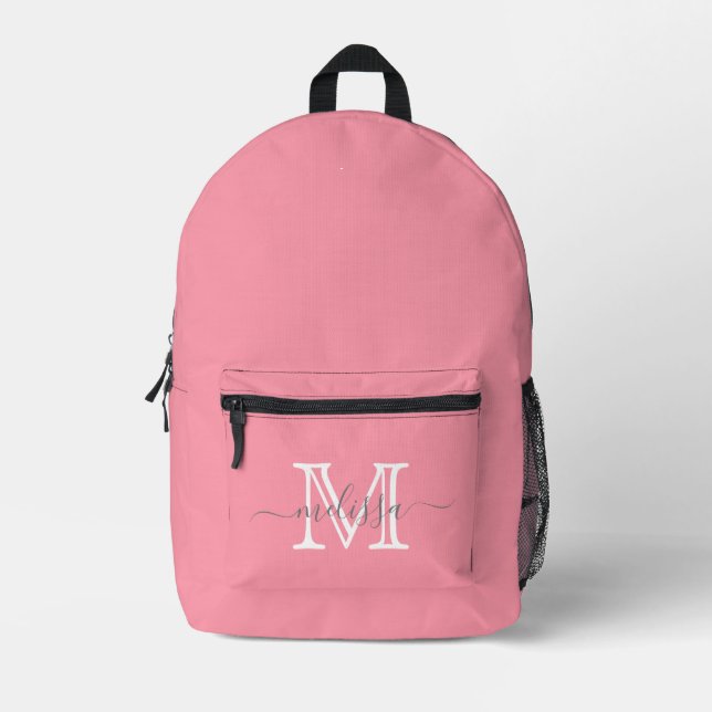 Sac À Dos Imprimé Nom et monogramme minimaux élégants rose (Recto)