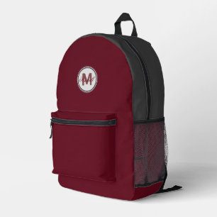 Sac À Dos Imprimé Nom et monogramme sur bordeaux d'automne avec gris