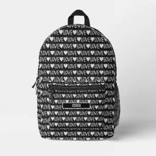 Sac À Dos Imprimé Nom Monogramme Amour Texte Noir Blanc